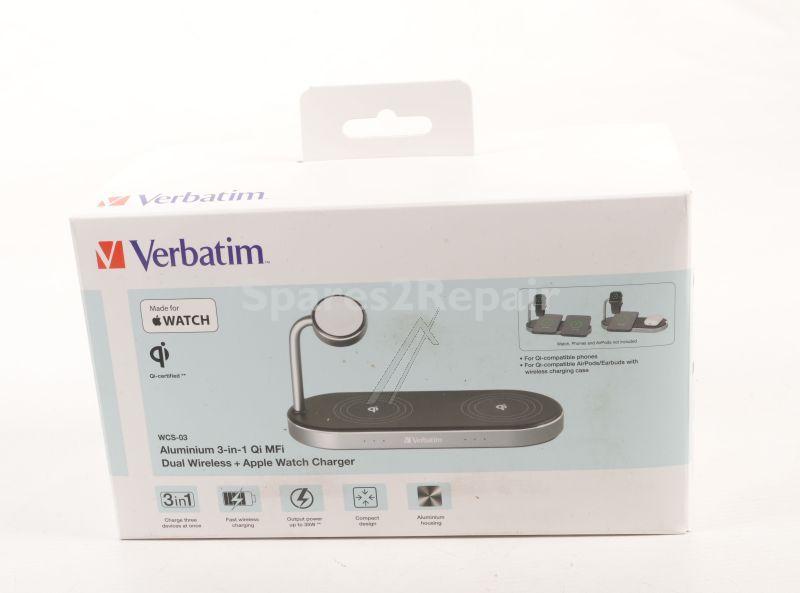 Verbatim Battery Charger-discharger - Wcs-03 49557 Aluminum 3-in-1 Qi Mfi Dual Wireless + Apple Watch Charger