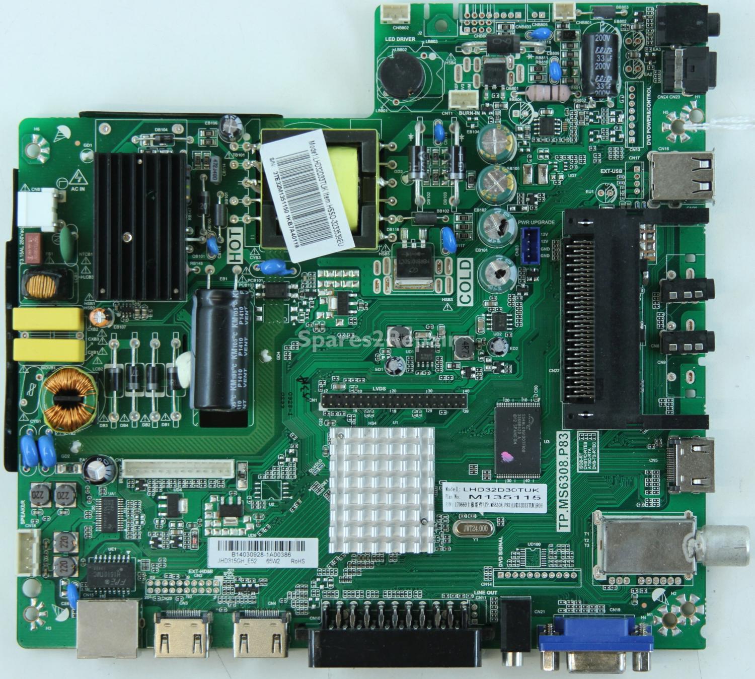 HiSense LHD32D33TUK - Main Board - TP.MS6308.P83 - M135115 - B14030928 - JHD315GH_E52
