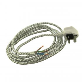 Universal White Iron Mains Cable & White Plug Assembly (13A, 3-Core, 0.75mm, 2.5m)