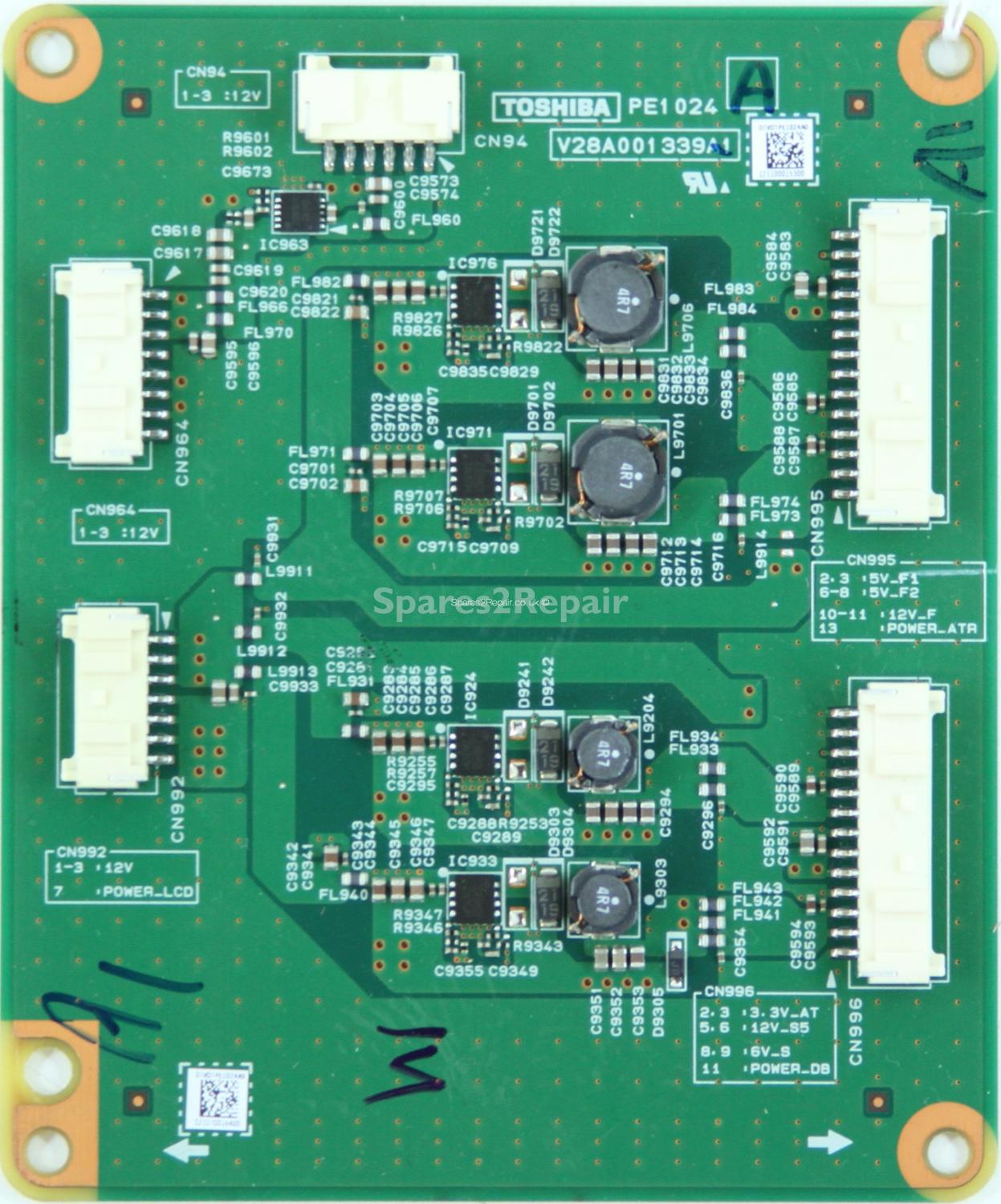 Toshiba 55ZL2 - Sub LED Driver Board - PE1024 A - V28A001339A1