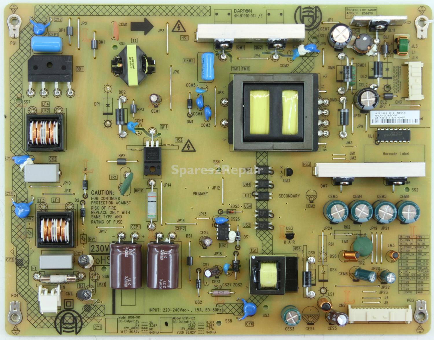 Toshiba 39L4353D - PSU - B191-102 - REV.C - 0433-0085000 - 4H.B1910.011 /E